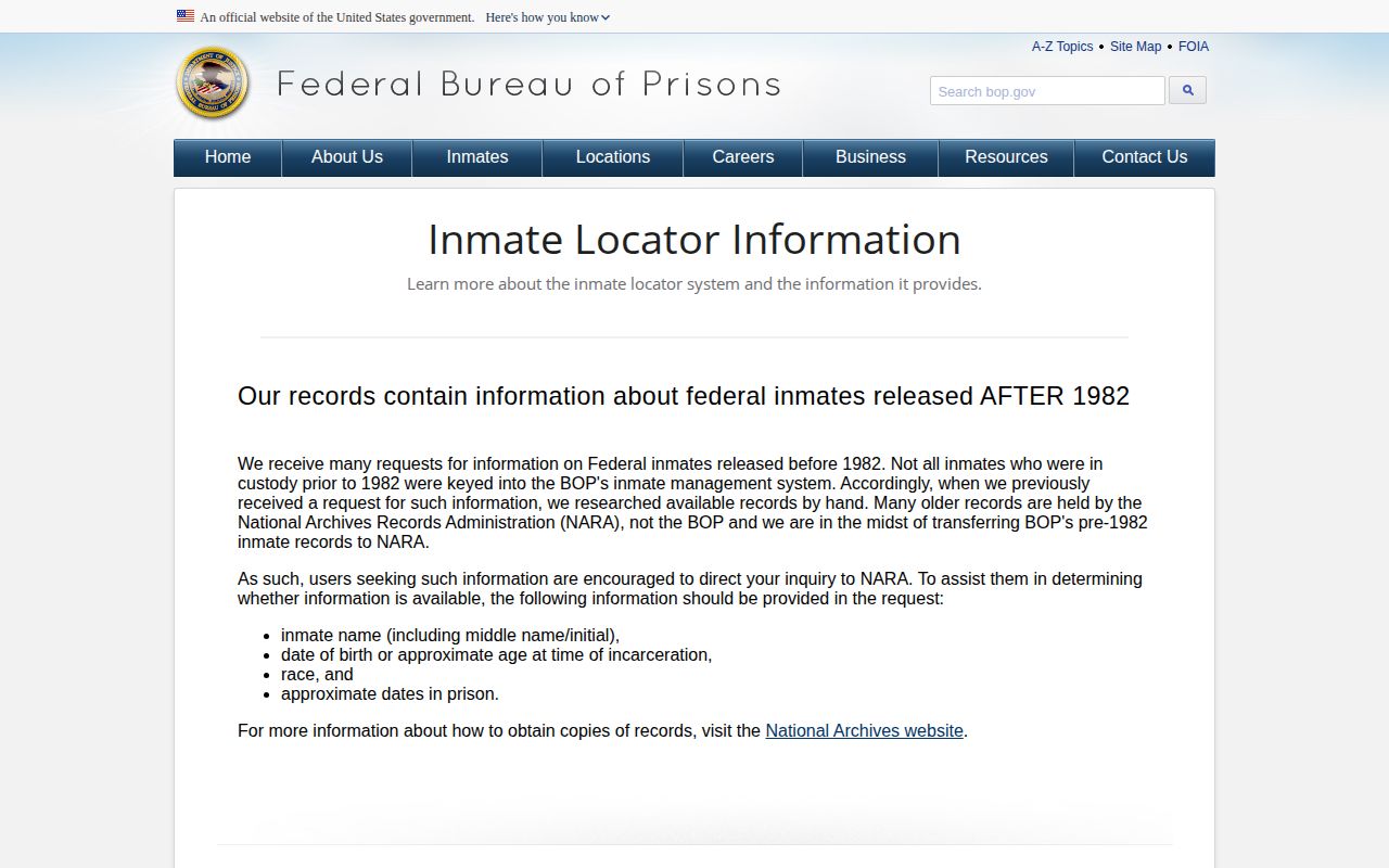 Wayne County federal inmate projected and historical release date